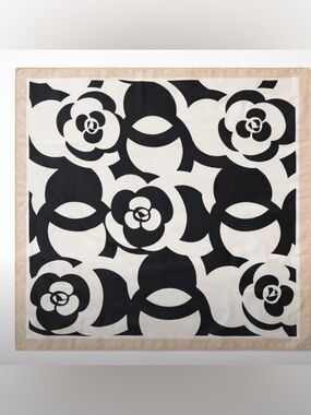 Large Black and Ivory Camellia Floral  Scarf | Large French Wrap